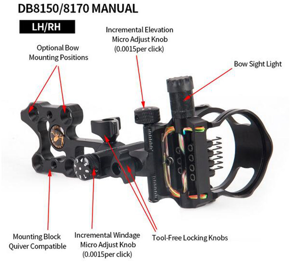 NEW ARCHQUICK Compound Bow Sight CNC Alu Micro Adjust Tool-less Designed L/R