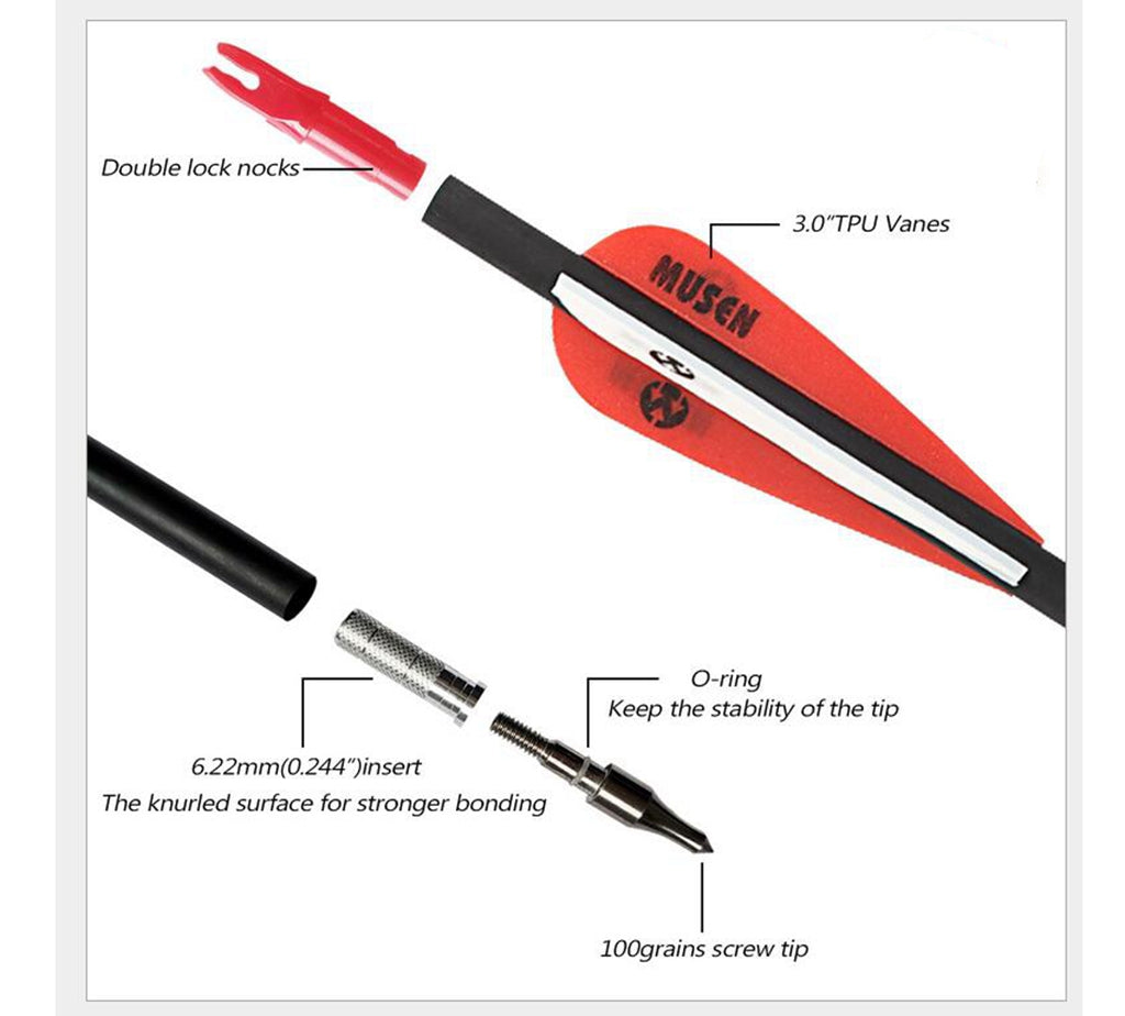 12x MS archery Carbon Arrows 30 Inch OD 7.8mm Spine 500 for Recurve Bow Hunting