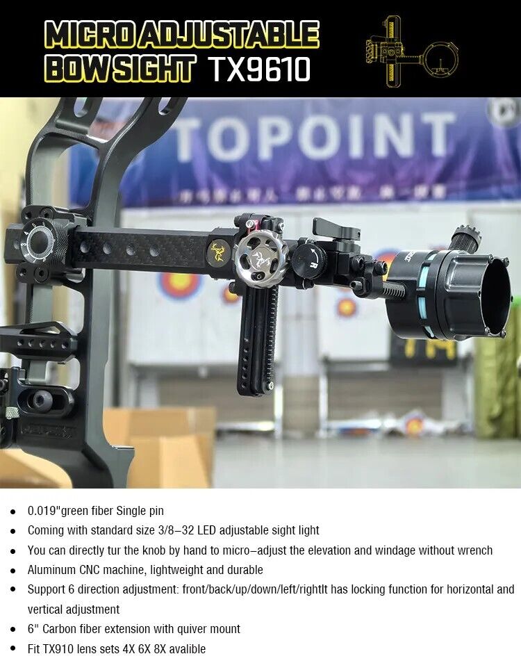 Topoint 1 Pin Compound Bow Sight Micro Adjustable Bow Sight