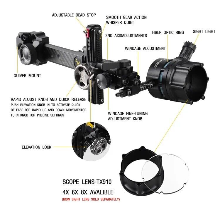 Topoint 1 Pin Compound Bow Sight Micro Adjustable Bow Sight