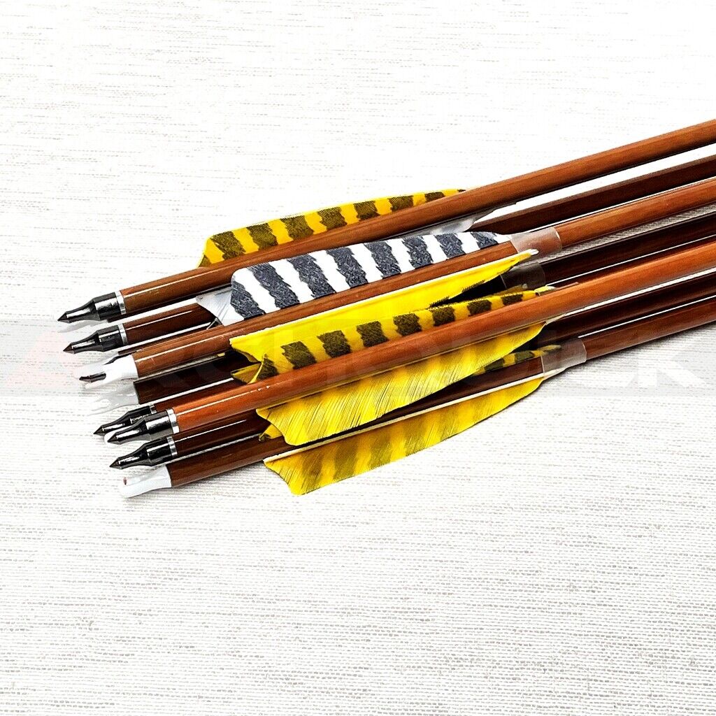 12x Archquick 31.5" Carbon Arrows 4" Barred Turkey Feather Recurve Bow Hunting