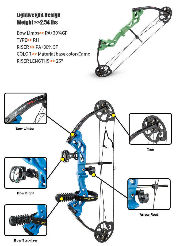 Topoint M3 Youth Compound bow 10-30lbs RTS Package 7 Colour R/L Hand