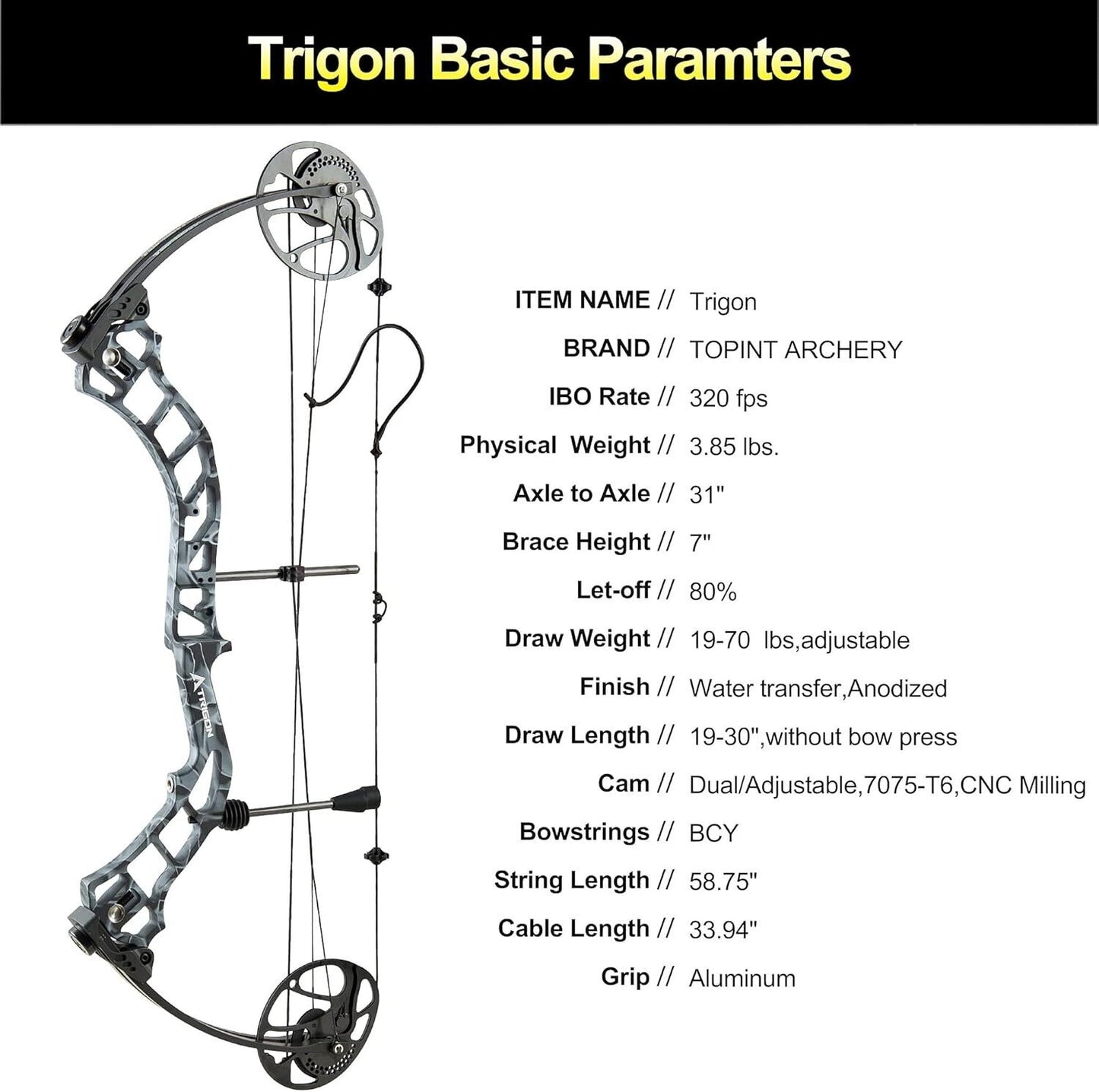 Topoint Trigon 19-70lbs COMPOUND BOW & ARROW HUNTING TARGET ARCHERY
