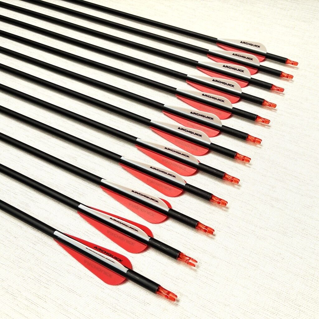 10x ARCHQUICK Carbon Arrows 31. 5" Spine 500 For Compound & Recurve Bow Hunting