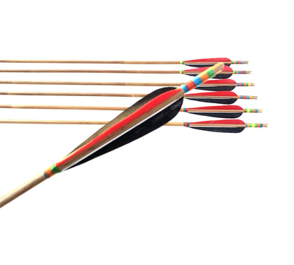 ARCHQUICK 12x 34" Archery Bamboo Arrows 5" Turkey Feather Recurve Bow wood color
