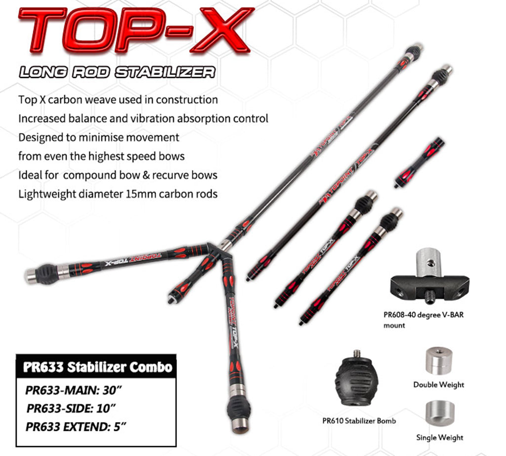 ARCHQUICK Top-X Carbon Stabilizer set with dampeners For Compound Bow 3 Colours