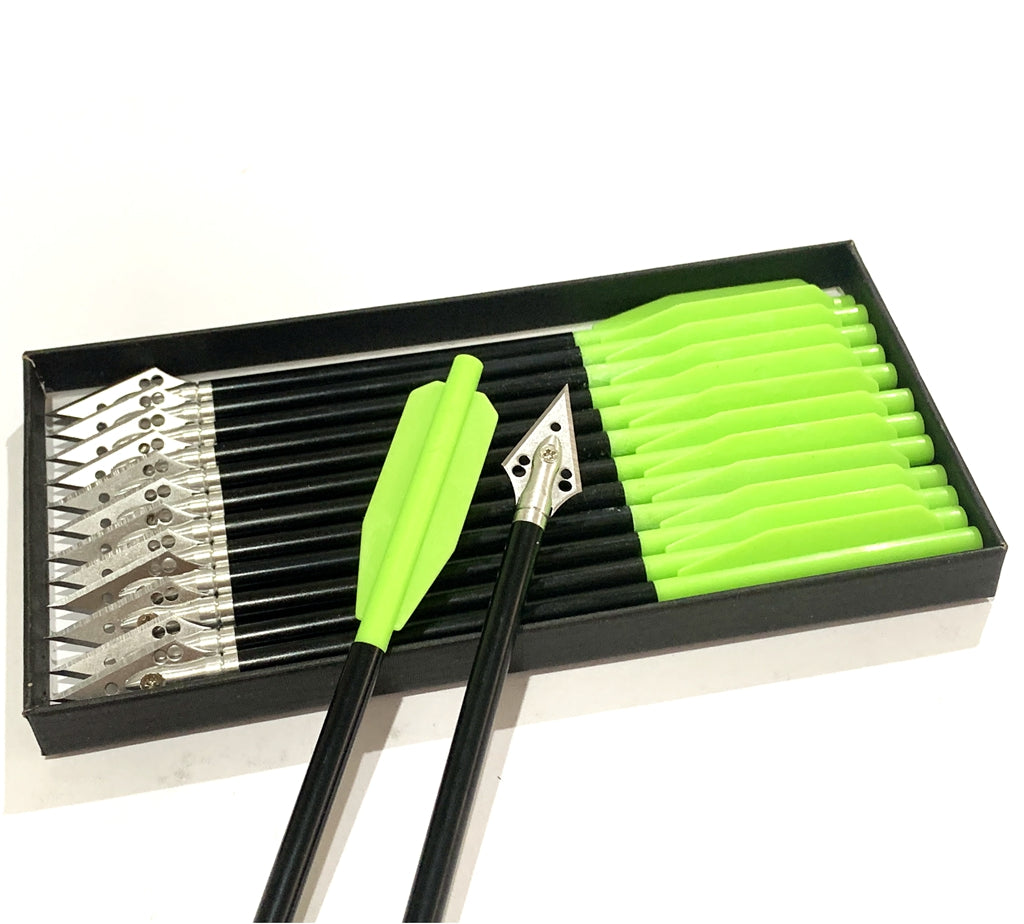 ARCHQUICK 6.5" Crossbow Bolts Aluminium Arrows 2 Blade Broadheads GRN