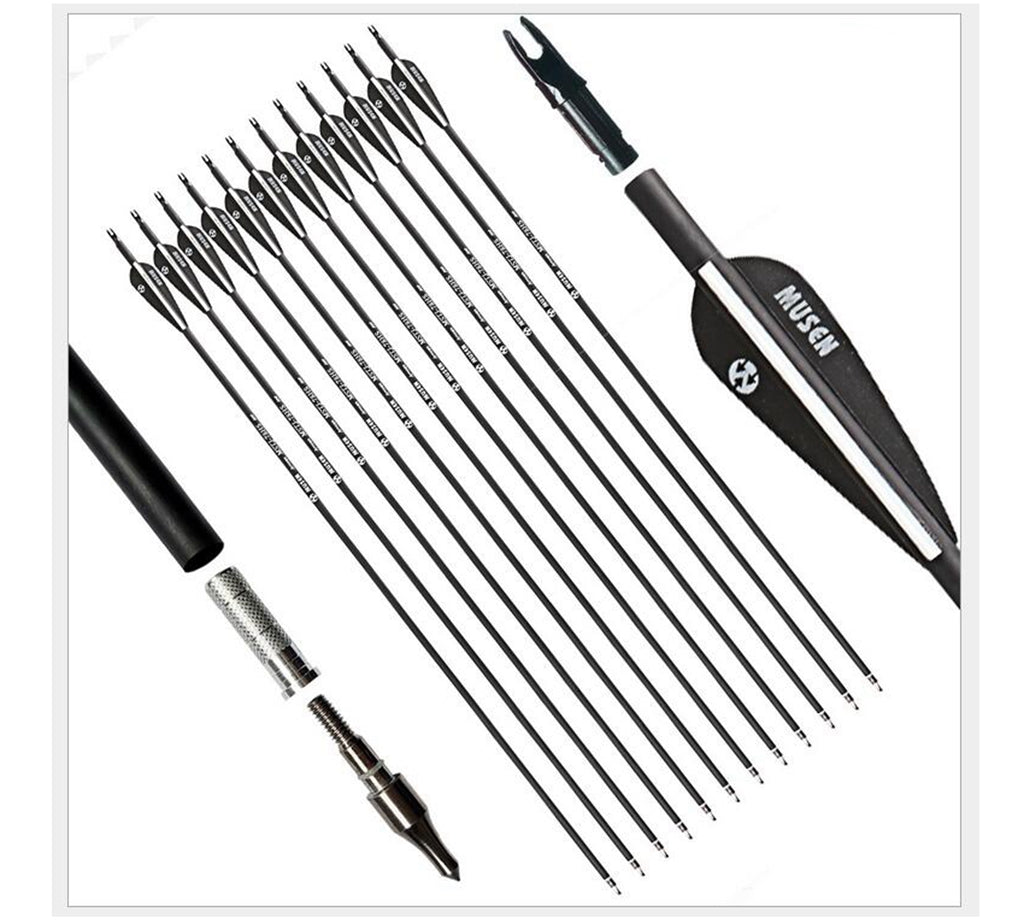 12x MS archery Carbon Arrows 30 Inch OD 7.8mm Spine 500 for Recurve Bow Hunting