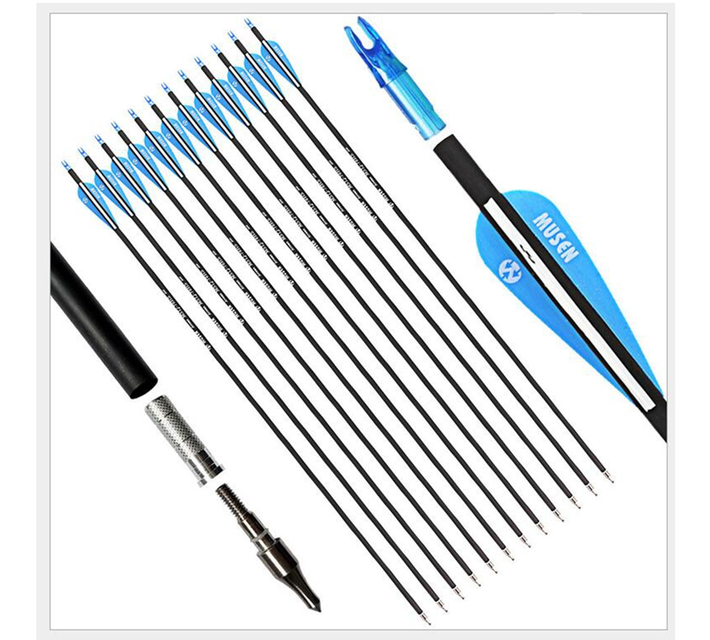12x MS archery Carbon Arrows 30 Inch OD 7.8mm Spine 500 for Recurve Bow Hunting