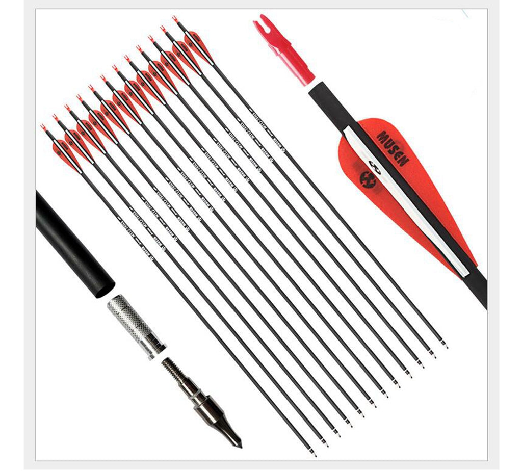 12x MS archery Carbon Arrows 30 Inch OD 7.8mm Spine 500 for Recurve Bow Hunting