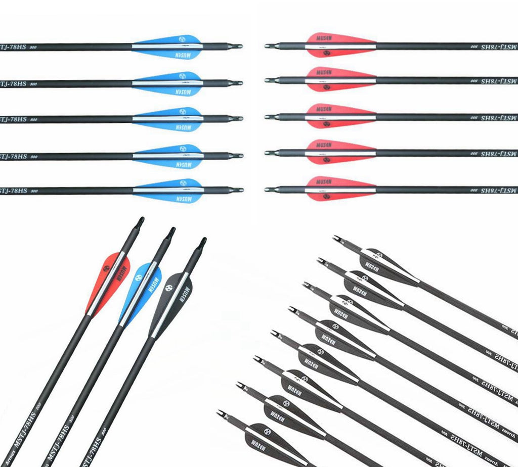 12x MS archery Carbon Arrows 30 Inch OD 7.8mm Spine 500 for Recurve Bow Hunting