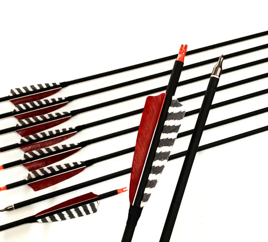 ARCHQUICK 12x 31.5" CARBON ARROWS FEATHER RECURVE BOW HUNTING TARGET SP500