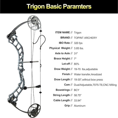 Topoint Trigon 19-70lbs COMPOUND BOW & ARROW HUNTING TARGET ARCHERY
