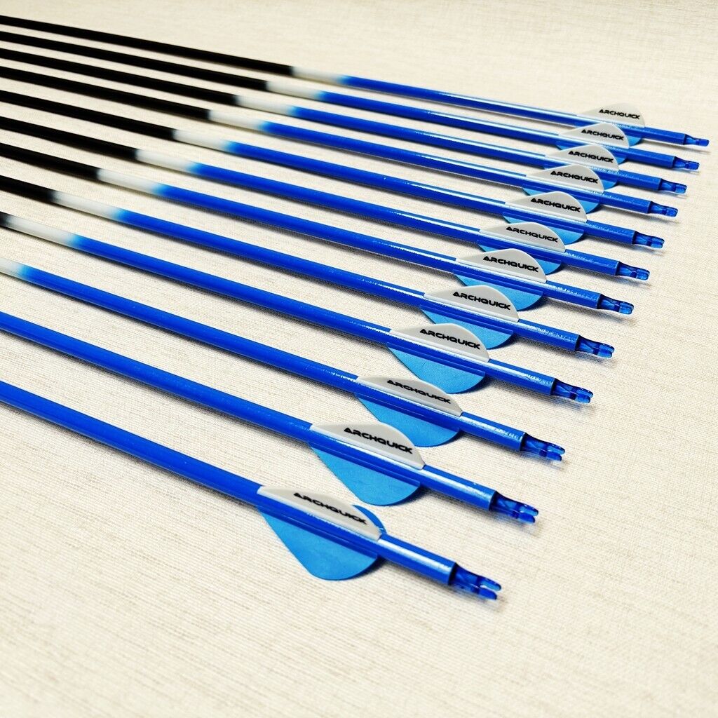 12x ARCHQUICK Carbon Arrows 32. 5" Spine 500 for Recurve Compound Bow 3 Colours