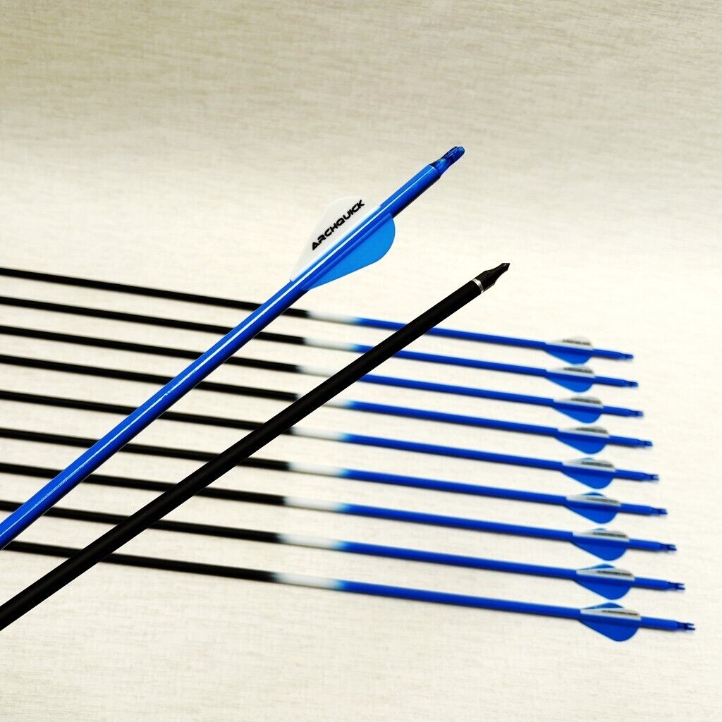12x ARCHQUICK Carbon Arrows 32. 5" Spine 500 for Recurve Compound Bow 3 Colours