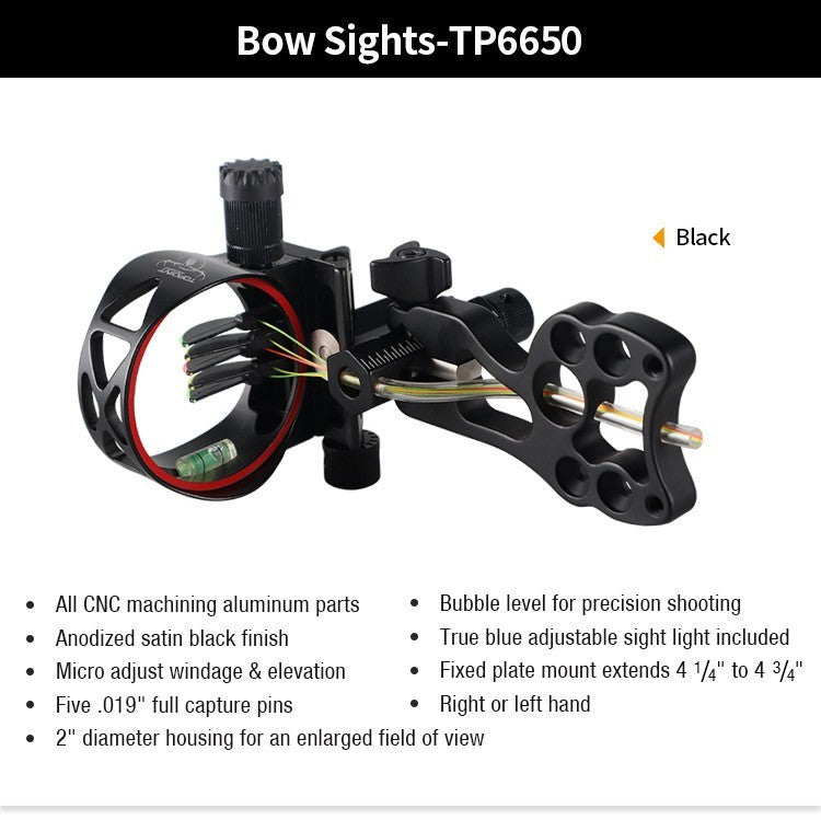 Topoint Compound Bow Sight 5 Pins CNC Alu Micro Adjust Tool-less Designed