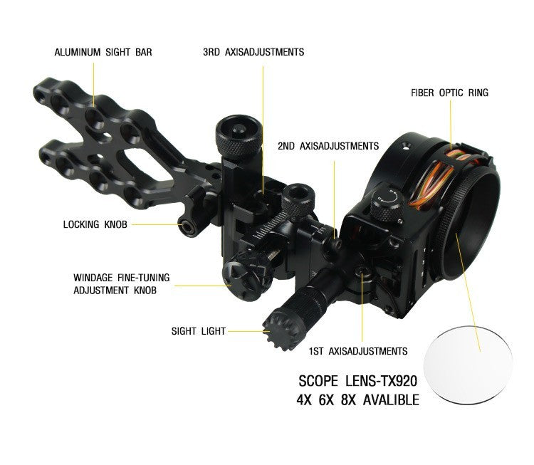 Topoint 5 Pin Compound Bow Sight Micro Adjustable Bow Sight TX1550