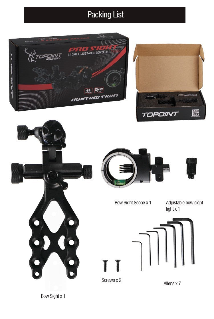 Topoint 5 Pin Compound Bow Sight Micro Adjustable Bow Sight TX1550