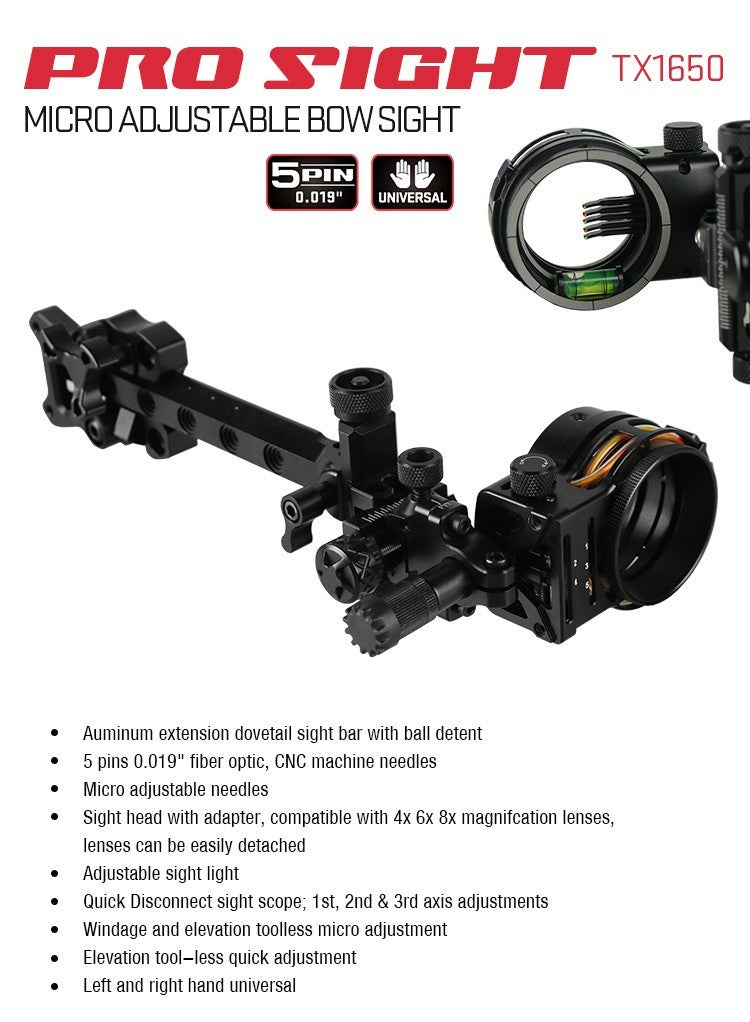 Topoint 5 Pin Compound Bow Sight Micro Adjustable Bow Sight TX1650