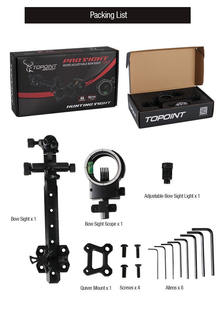 Topoint 5 Pin Compound Bow Sight Micro Adjustable Bow Sight TX1650