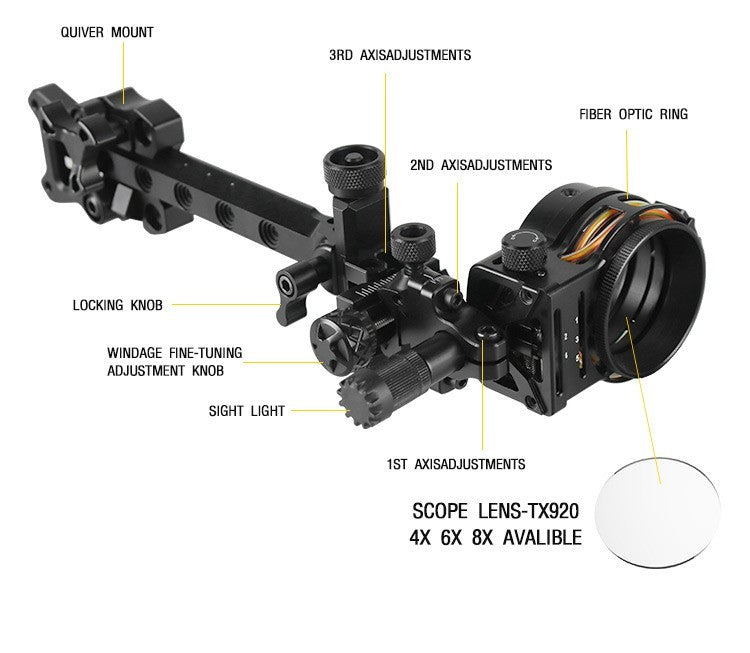 Topoint 5 Pin Compound Bow Sight Micro Adjustable Bow Sight TX1650