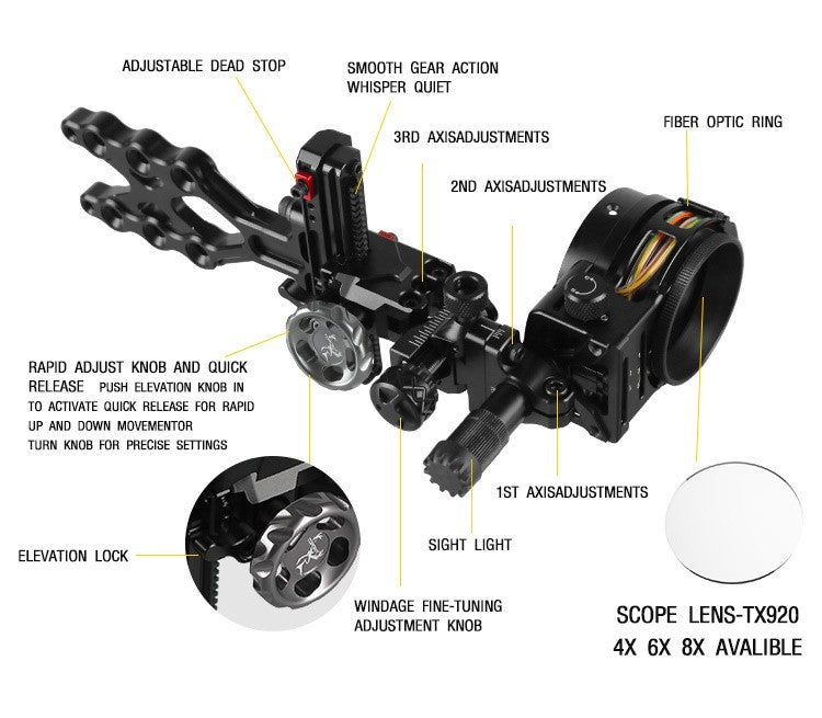 Topoint 5-Pin Compound Bow Sight Micro Adjustable Bow Sight TX2550