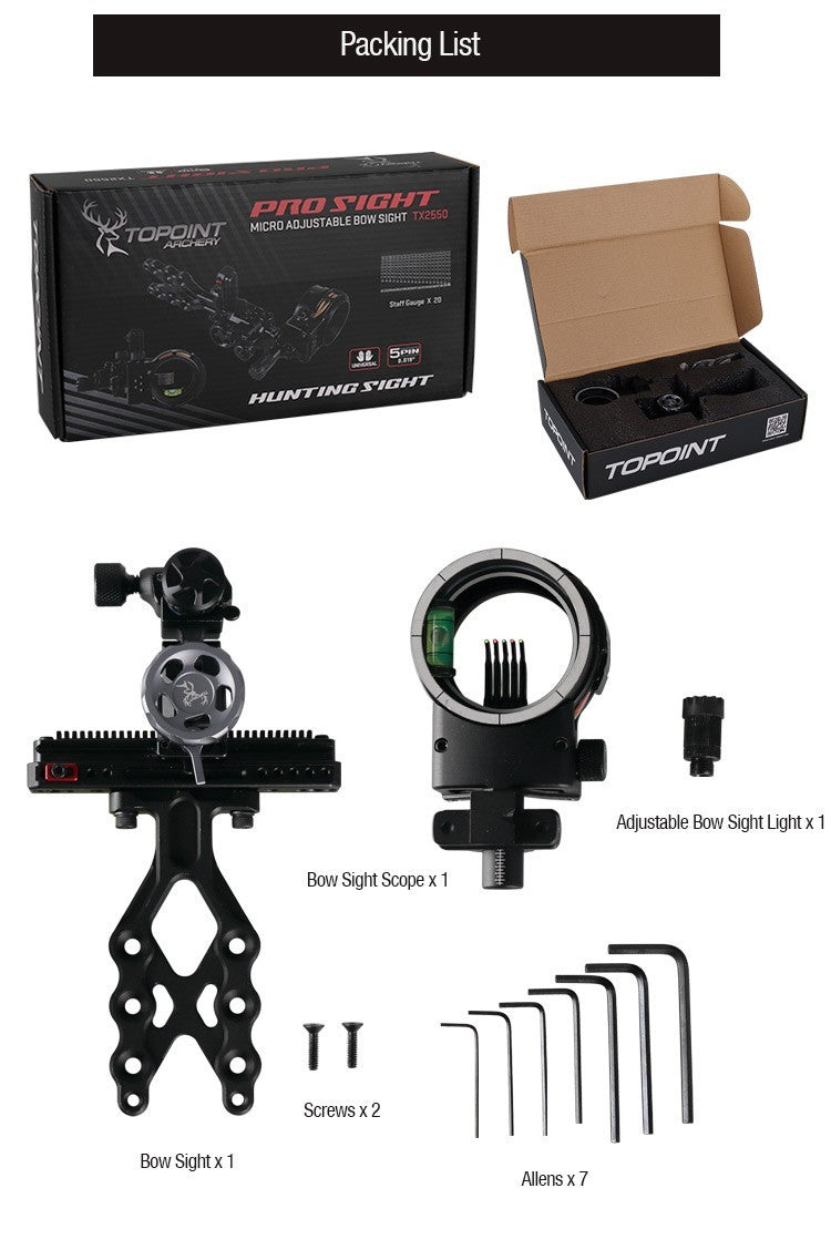 Topoint 5-Pin Compound Bow Sight Micro Adjustable Bow Sight TX2550