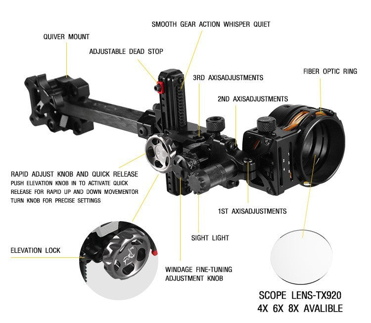 Topoint 5-Pin Compound Bow Sight Micro Adjustable Bow Sight TX2650