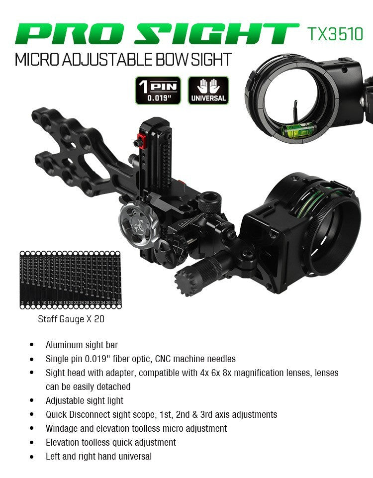 Topoint 1-Pin Compound Bow Sight Micro Adjustable Bow Sight TX3510