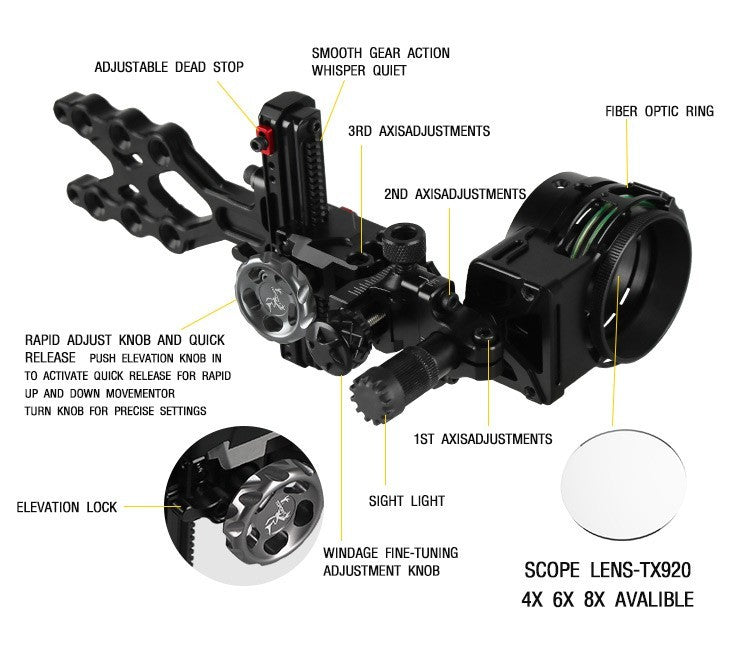 Topoint 1-Pin Compound Bow Sight Micro Adjustable Bow Sight TX3510