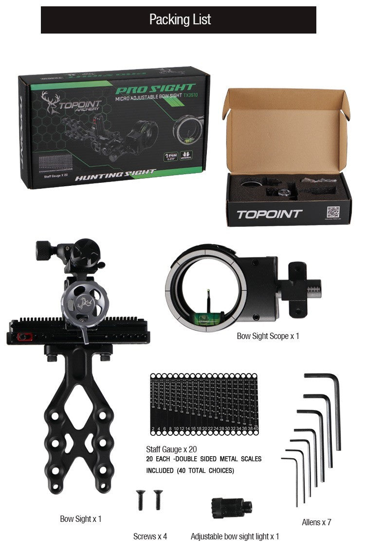 Topoint 1-Pin Compound Bow Sight Micro Adjustable Bow Sight TX3510