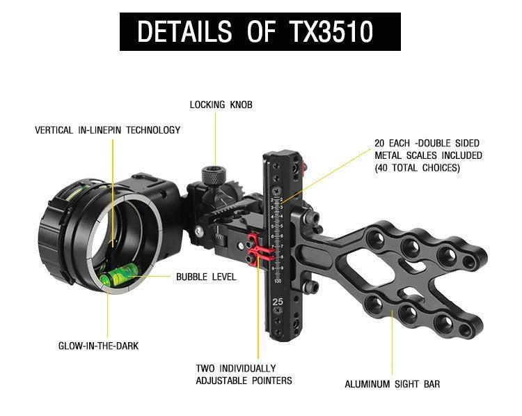 Topoint 1-Pin Compound Bow Sight Micro Adjustable Bow Sight TX3510