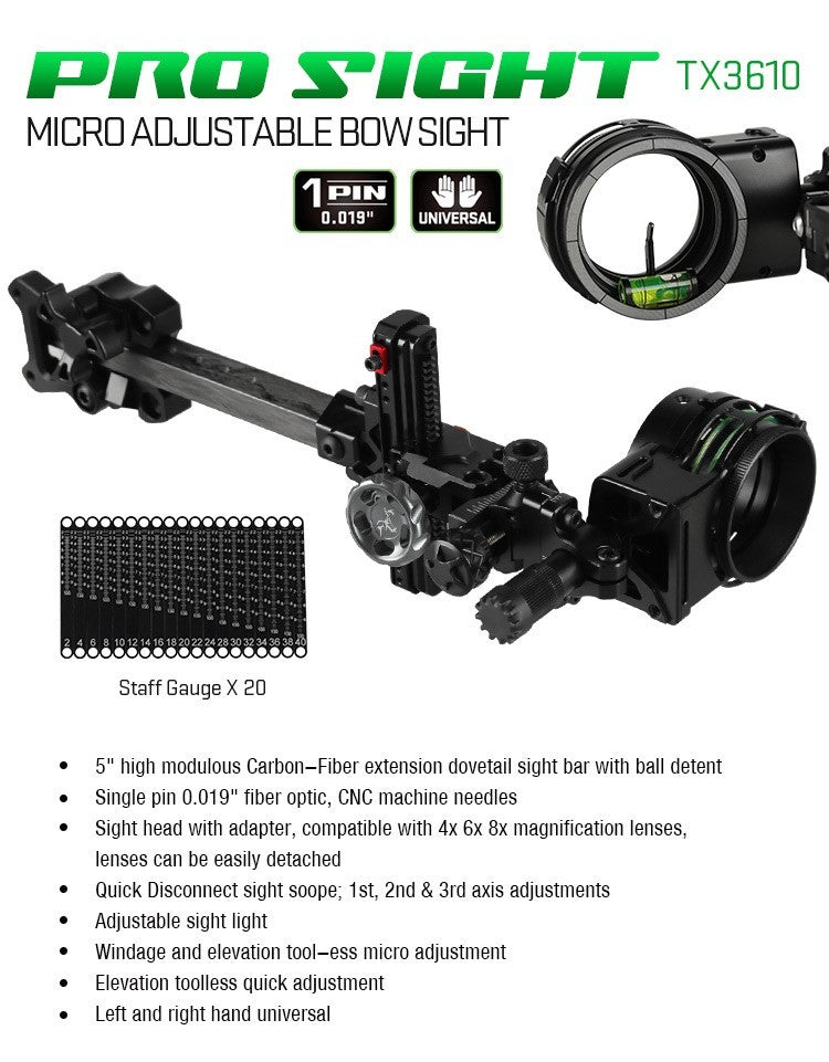 Topoint 1-Pin Compound Bow Sight Micro Adjustable Bow Sight TX3610