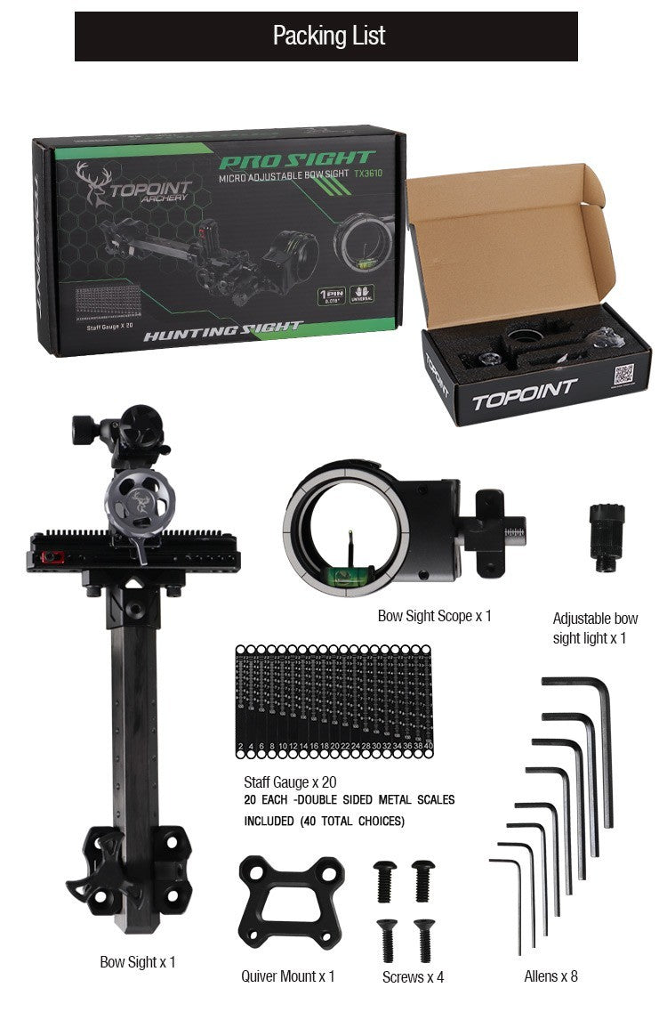 Topoint 1-Pin Compound Bow Sight Micro Adjustable Bow Sight TX3610