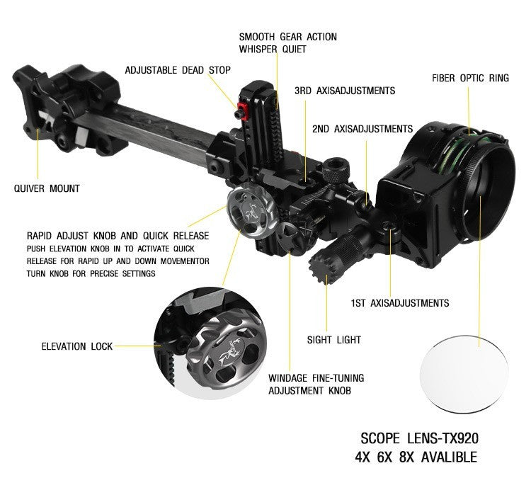 Topoint 1-Pin Compound Bow Sight Micro Adjustable Bow Sight TX3610