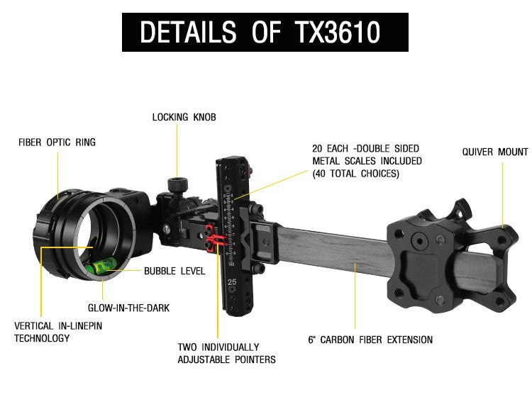 Topoint 1-Pin Compound Bow Sight Micro Adjustable Bow Sight TX3610