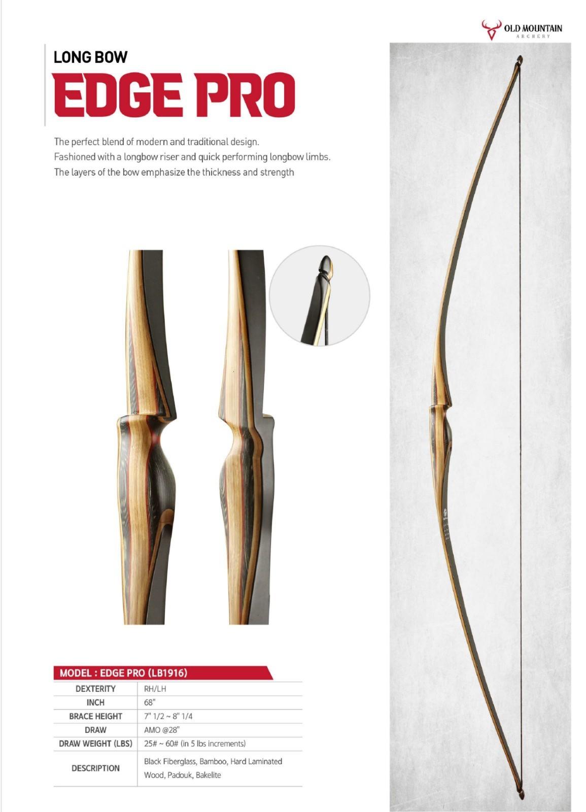 Old Mountain Archery OMA Edge PRO  Longbow Traditional Long bow 68" RH/LH