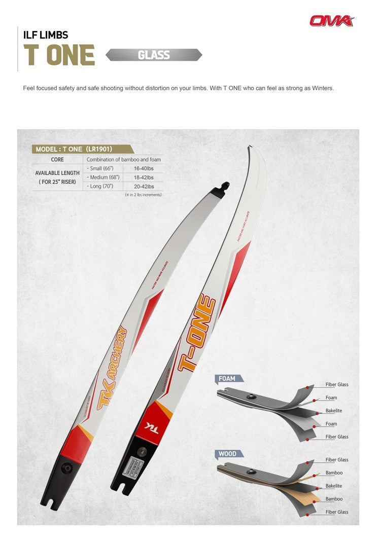 Old Mountain TK Archery T-ONE ILF Recurve Bow Limbs Foam Core 66/68/70"@25"Riser