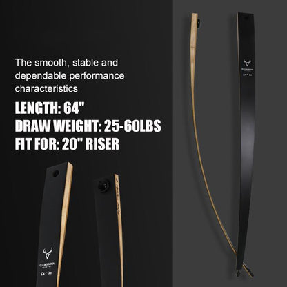 Old Mountain Archery OMA Long Bow Limbs 20-60Lbs for Neos, Ghost, Samick Sage