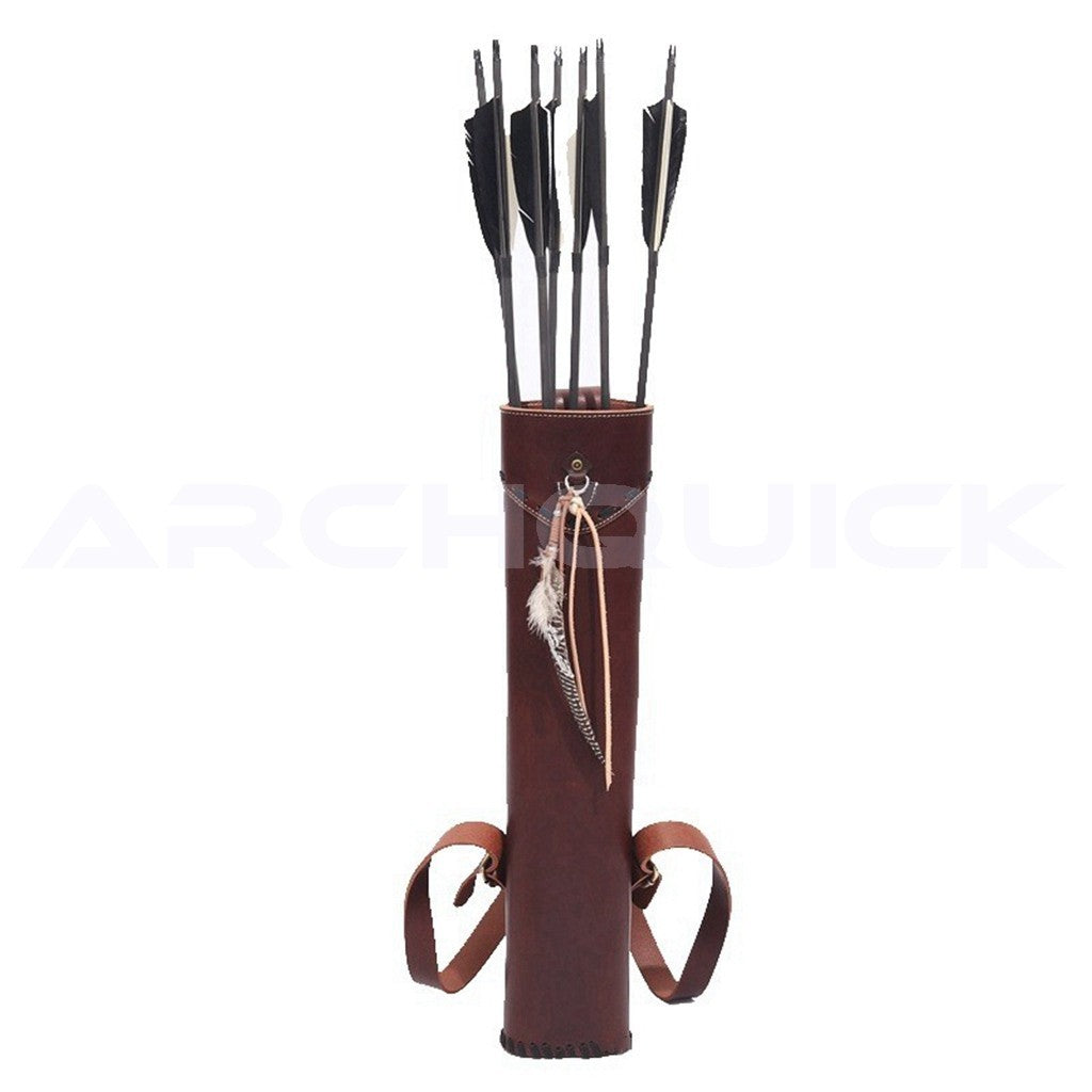 Traditional Archery Back Quiver Cow Leather Adjustable Strap Hunting Target