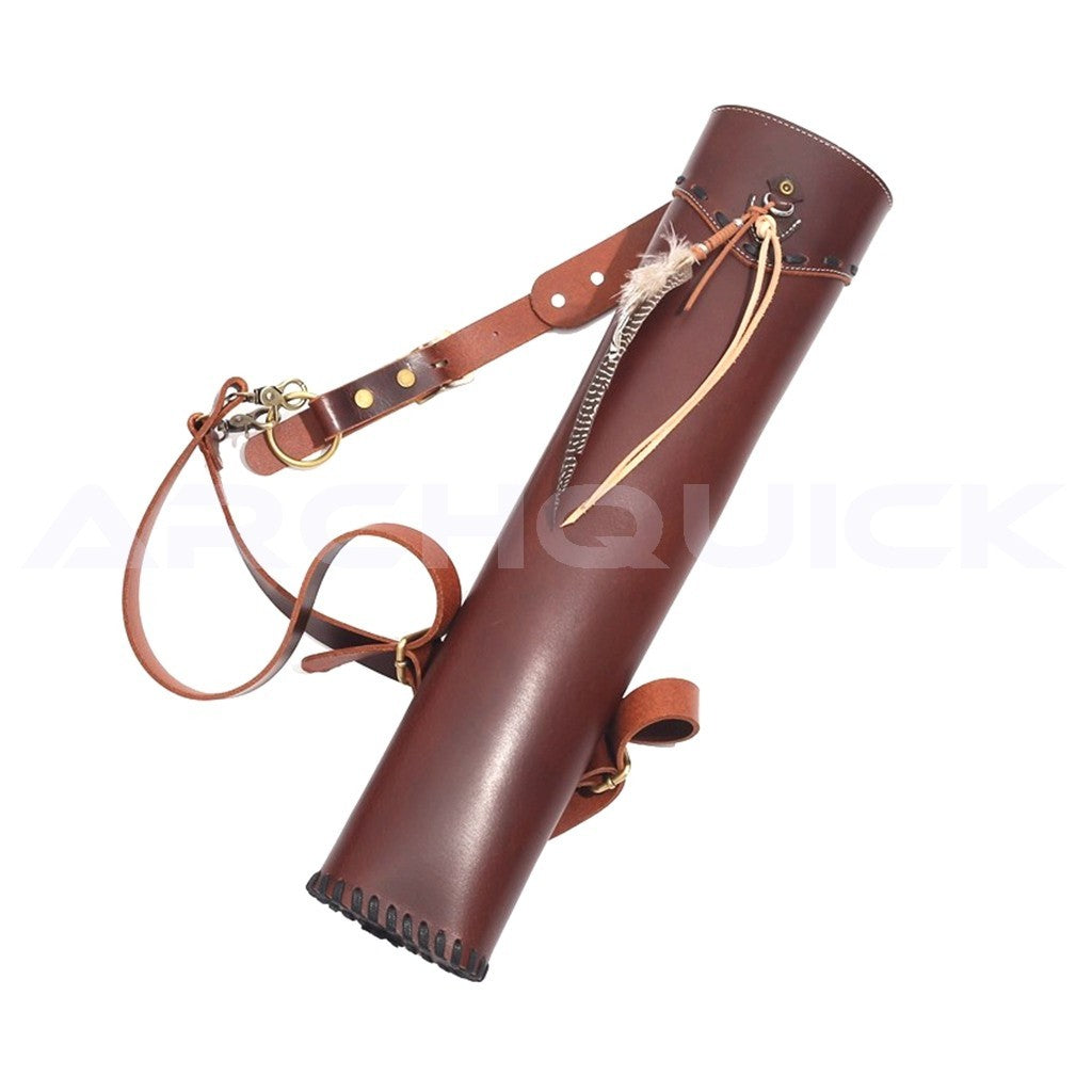 Traditional Archery Back Quiver Cow Leather Adjustable Strap Hunting Target