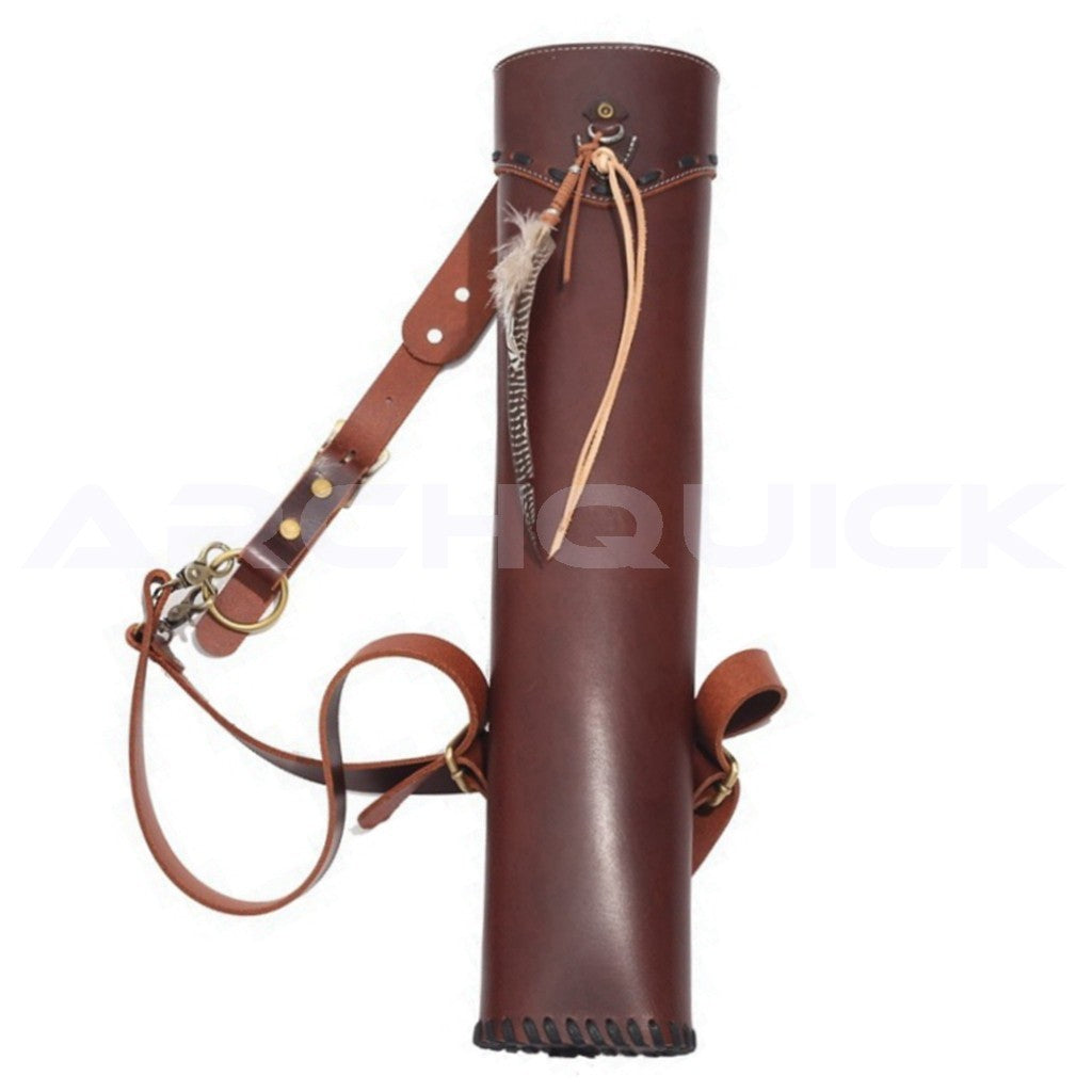 Traditional Archery Back Quiver Cow Leather Adjustable Strap Hunting Target
