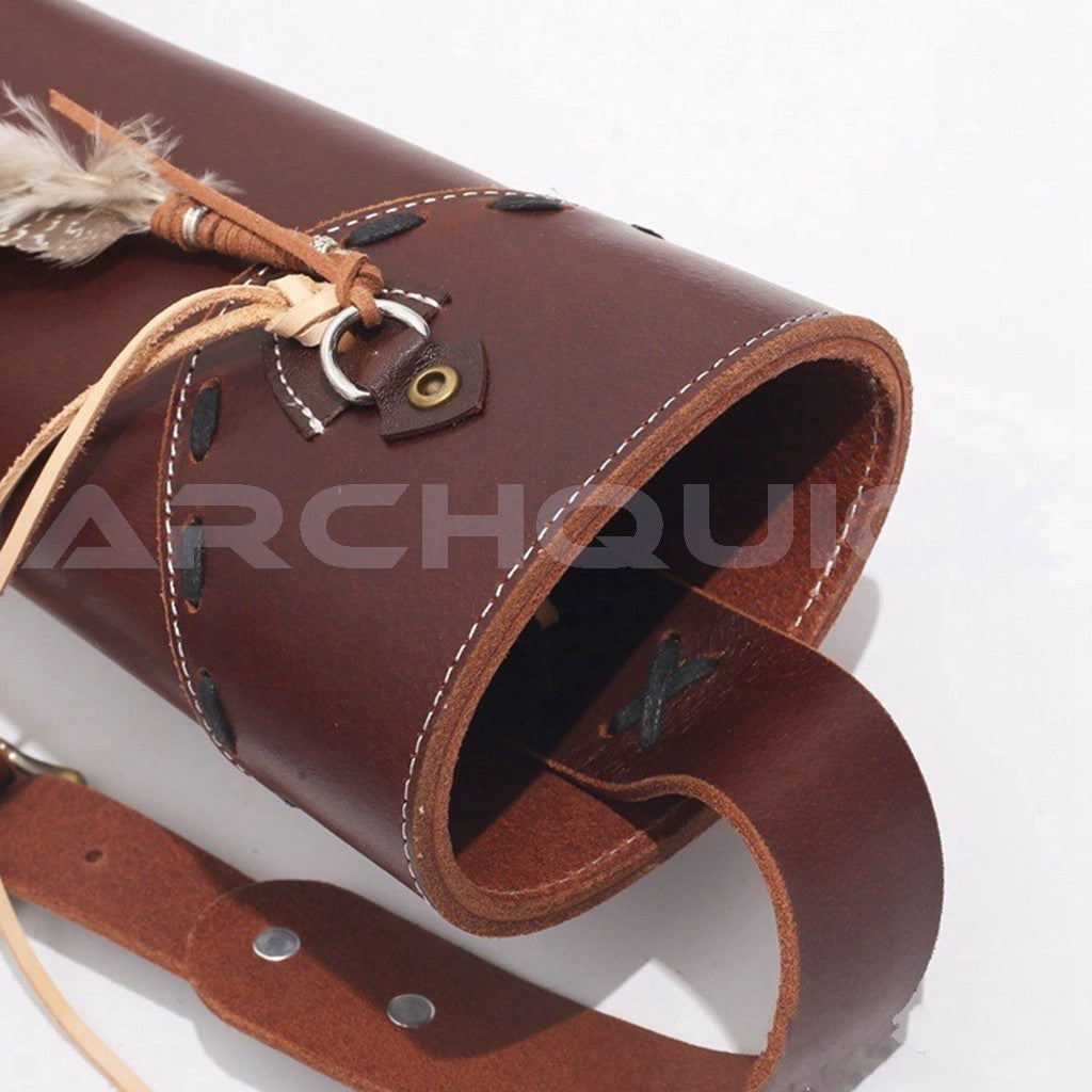 Traditional Archery Back Quiver Cow Leather Adjustable Strap Hunting Target