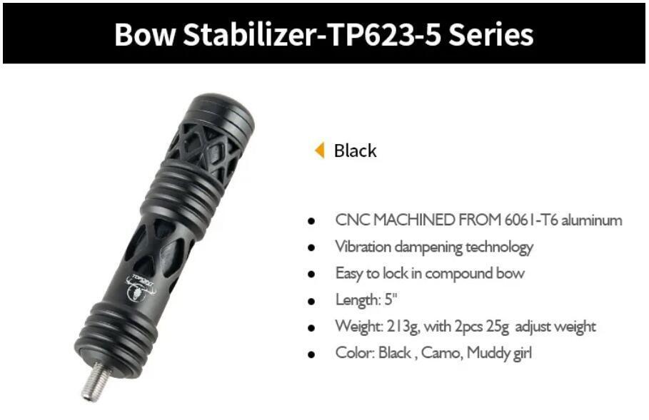 TP Compound Bow Stabilizer 5" for Hunting Target Black Camo TP623-5