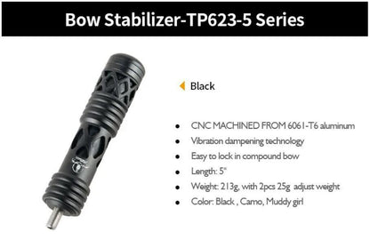TP Compound Bow Stabilizer 5" for Hunting Target Black Camo TP623-5