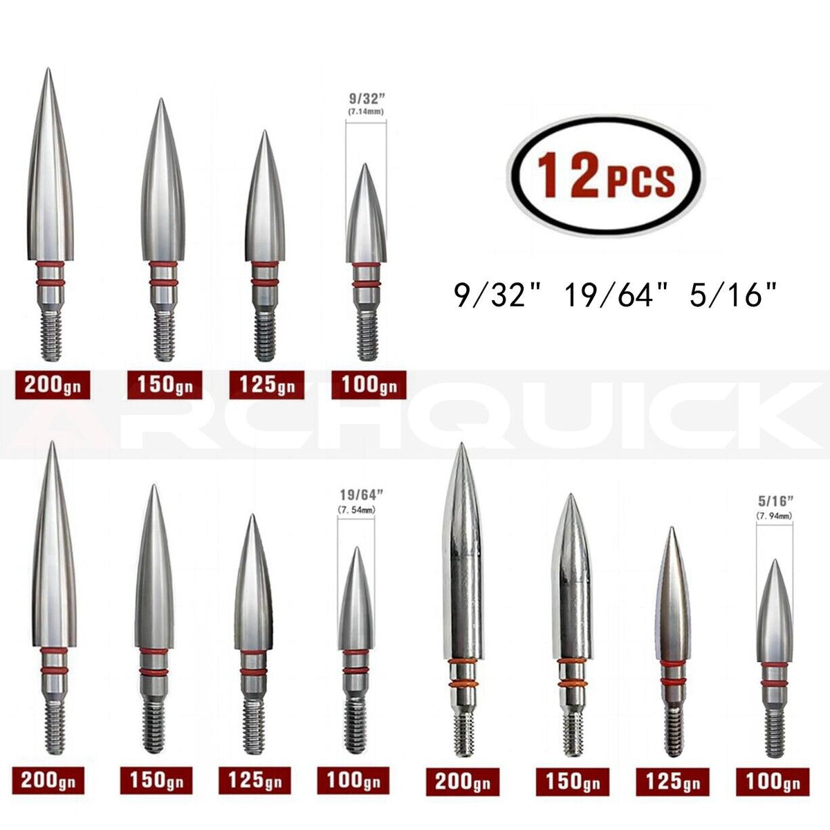 AAP Stainless Steel Bullet Points target 9/32" 19/32" 5/16" 100/125/150/200Grain